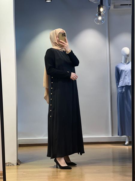 MissDalida Yanları Düğmeli Cupro Elbise 25Y-4052