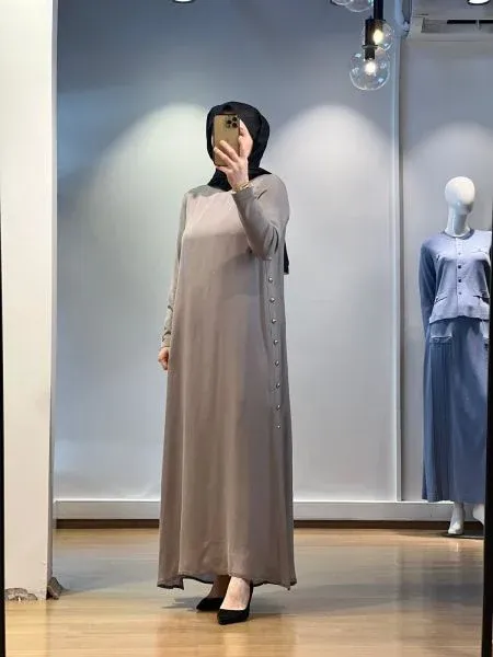 MissDalida Yanları Düğmeli Cupro Elbise 25Y-4052-BB