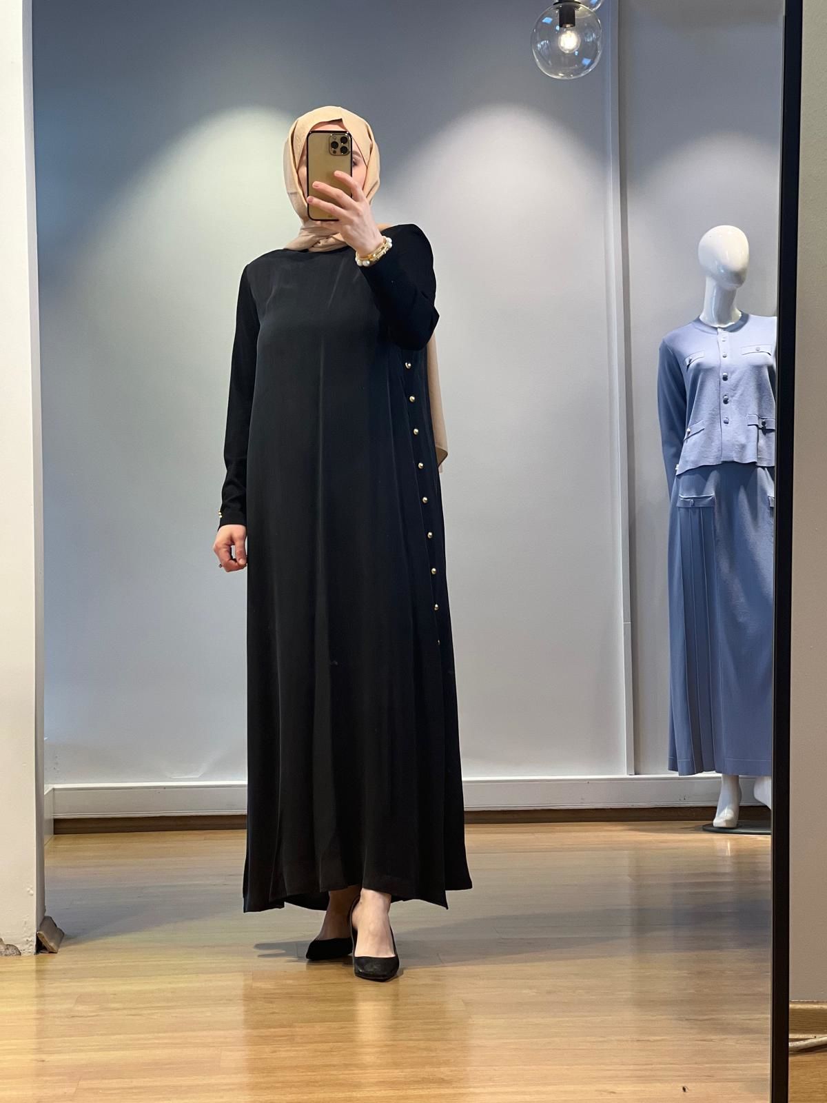 MissDalida Yanları Düğmeli Cupro Elbise 25Y-4052