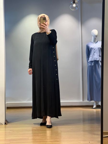 MissDalida Yanları Düğmeli Cupro Elbise 25Y-4052-BB