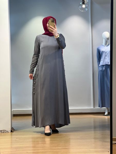 MissDalida Yanları Düğmeli Cupro Elbise 25Y-4052-BB