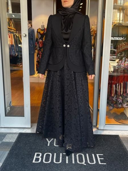 Jamıla Sarah Peplum Dantel Ceket Dantel Kloş Etek Takım SS24-9032