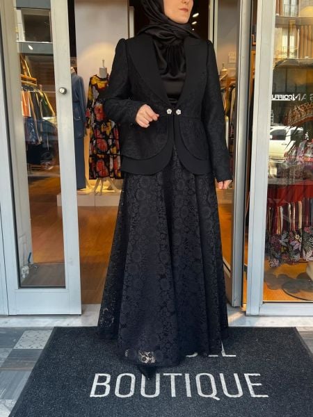 Jamıla Sarah Peplum Dantel Ceket Dantel Kloş Etek Takım SS24-9032