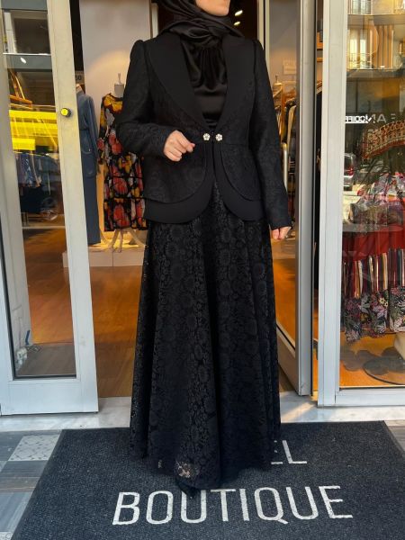 Jamıla Sarah Peplum Dantel Ceket Dantel Kloş Etek Takım SS24-9032
