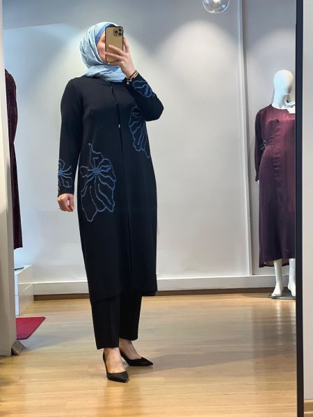 MissDalida Çiçek Desenli Agraf Kapama Uzun Hırka T25K-9008