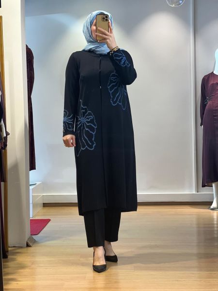 MissDalida Çiçek Desenli Agraf Kapama Uzun Hırka T25K-9008