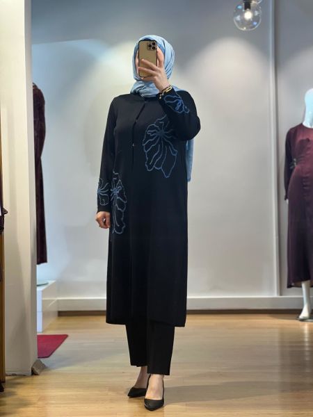 MissDalida Çiçek Desenli Agraf Kapama Uzun Hırka T25K-9008