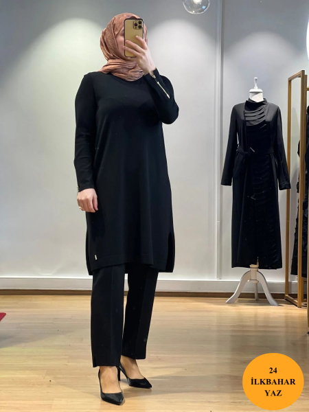 MissDalida Kolu Fermuar Detaylı Uzun Triko Tunik T24Y-6043