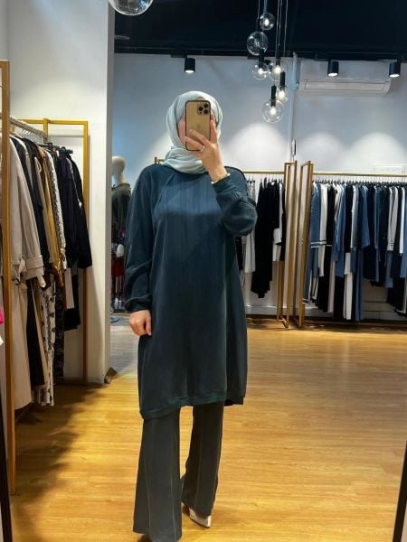 MissWhence Kendinden Desenli Reglan Kolipek Cupra Tunik 35010-BB