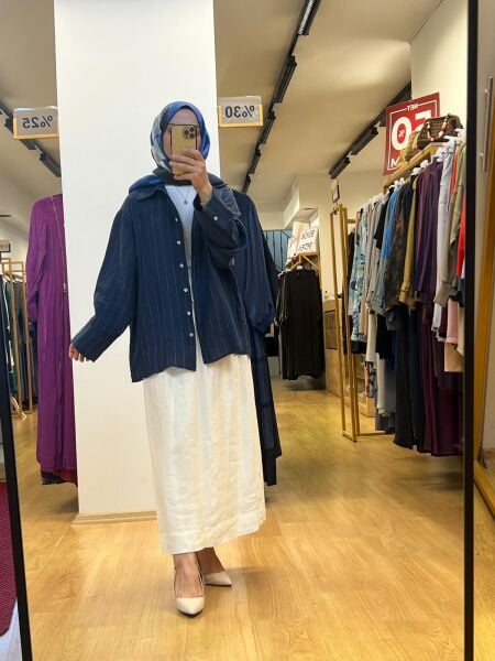 QooQ Çizgili Keten Gömlek 25SS281
