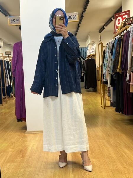 QooQ Çizgili Keten Gömlek 25SS281