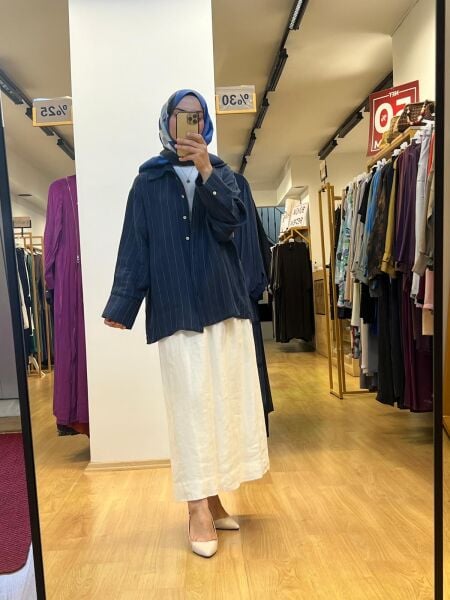QooQ Çizgili Keten Gömlek 25SS281