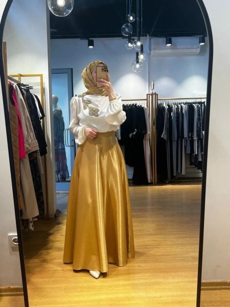 Jamıla Sarah Gold Kloş Etek SS24-6002-BB