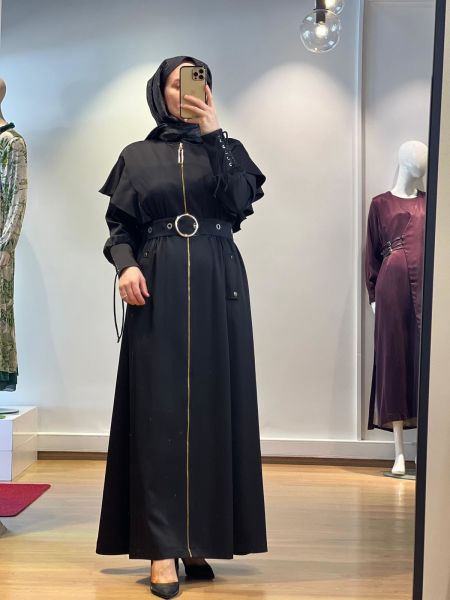 Jamıla Sarah Omuz. Volanlı Fer. Kuşgözlü Tokalı Trençkot FW25-4009