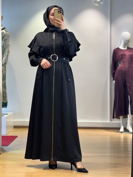 Jamıla Sarah Omuz. Volanlı Fer. Kuşgözlü Tokalı Trençkot FW25-4009