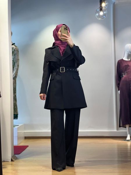 Jamıla Sarah Önü Kapitoneli Tokalı Ceket Pant. Takım FW25-9013