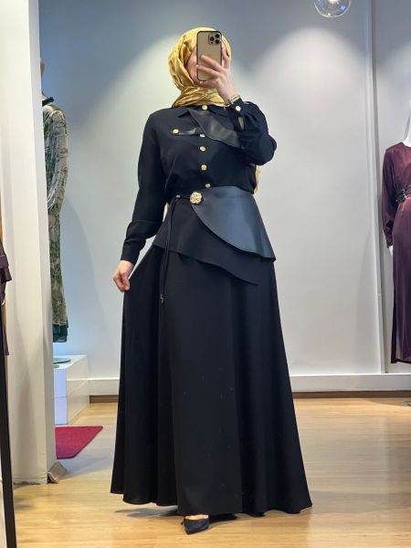 Jamıla Sarah Aller Paçalı Deri Garnirli Bluz Etek Takım FW25-9005