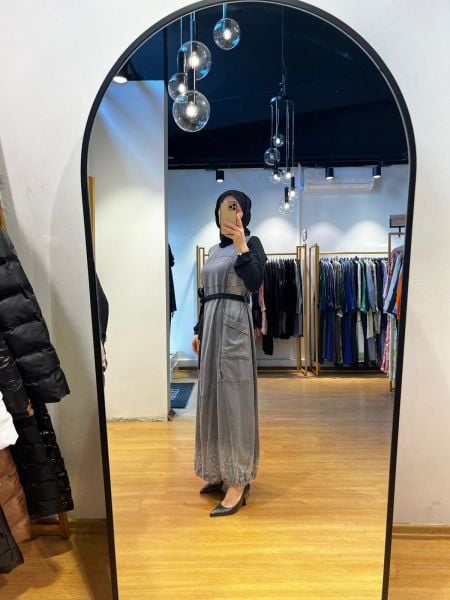 MissWhence Fermuarlı Tencel Kot Elbise 35807