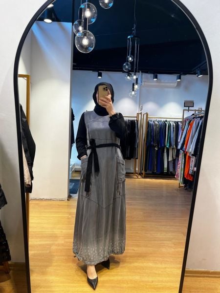 MissWhence Fermuarlı Tencel Kot Elbise 35807