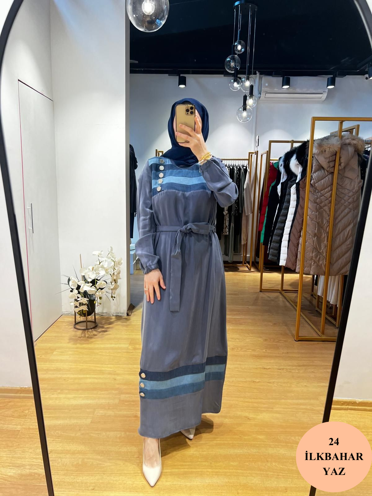 MissWhence Kot Detaylı Cupra İpek Elbise 35802