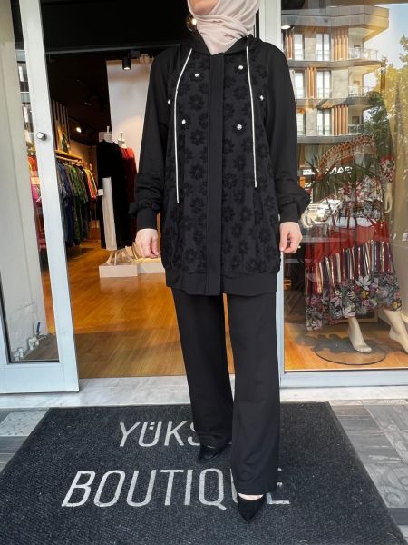 Jamıla Sarah Büyük Çiçek Pamuklu Kumaş Koll. Örme Eşofman Takımı SS24-9039