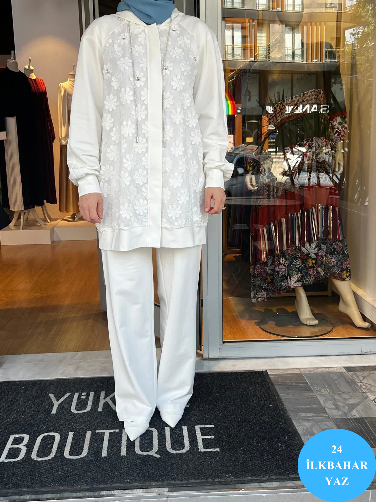 Jamıla Sarah Büyük Çiçek Pamuklu Kumaş Koll. Örme Eşofman Takımı SS24-9039