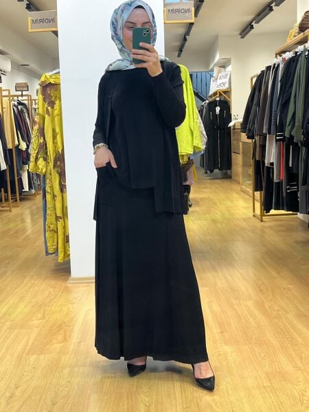 MissDalida Arkası Örgü Motifli Hırka Takım T25PF-0002