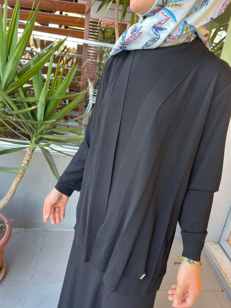 MissDalida Arkası Örgü Motifli Hırka Takım T25PF-0002