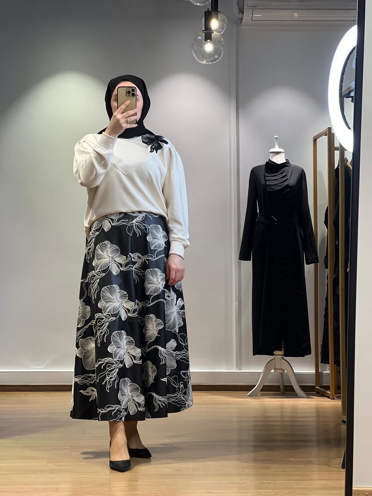 Jamıla Sarah Nakışlı Deri Etek FW25-6004