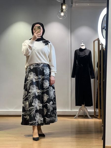 Jamıla Sarah Nakışlı Deri Etek FW25-6004