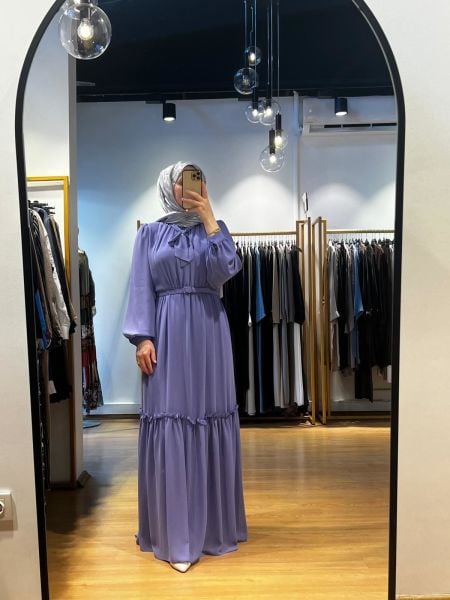 Jamıla Sarah Önü Büzgülü Fırfırlı Bağlamalı Elbise SS24-3025