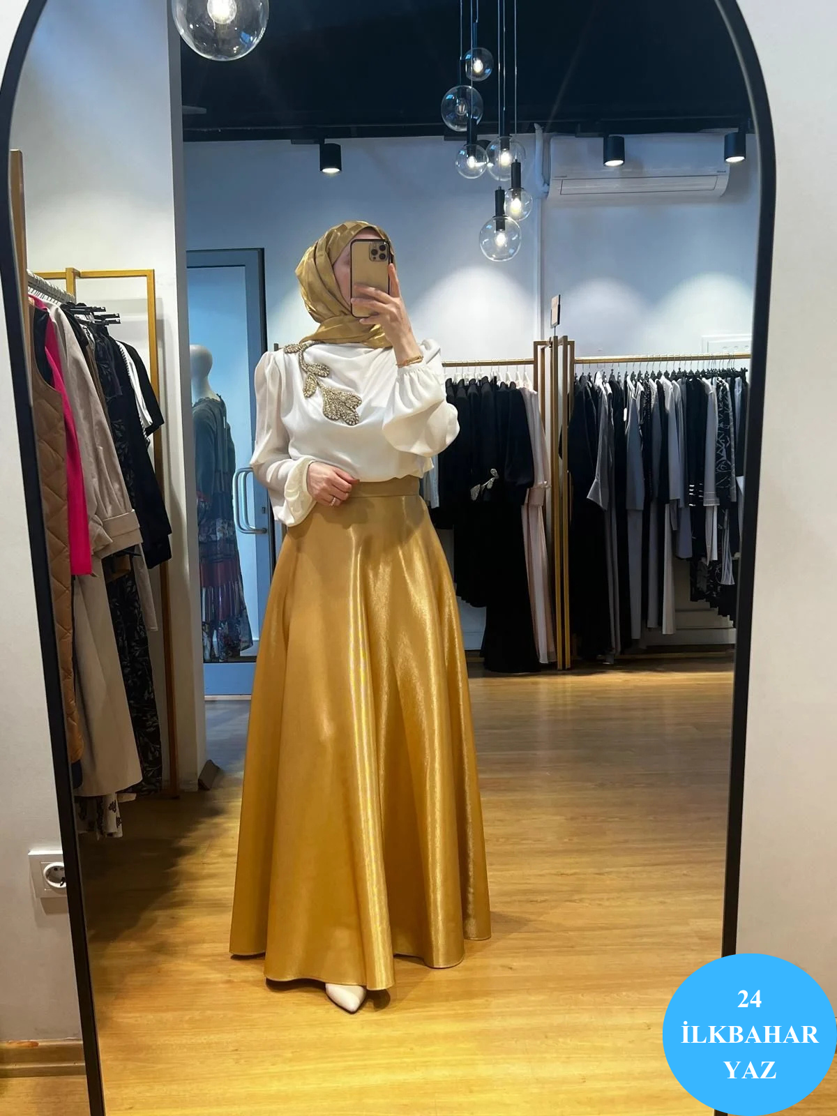 Jamıla Sarah Gold Kloş Etek SS24-6002