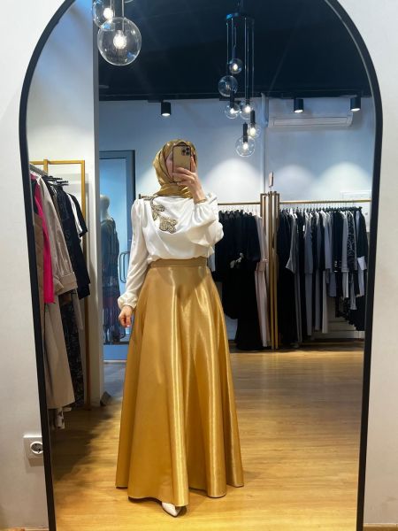 Jamıla Sarah Gold Kloş Etek SS24-6002