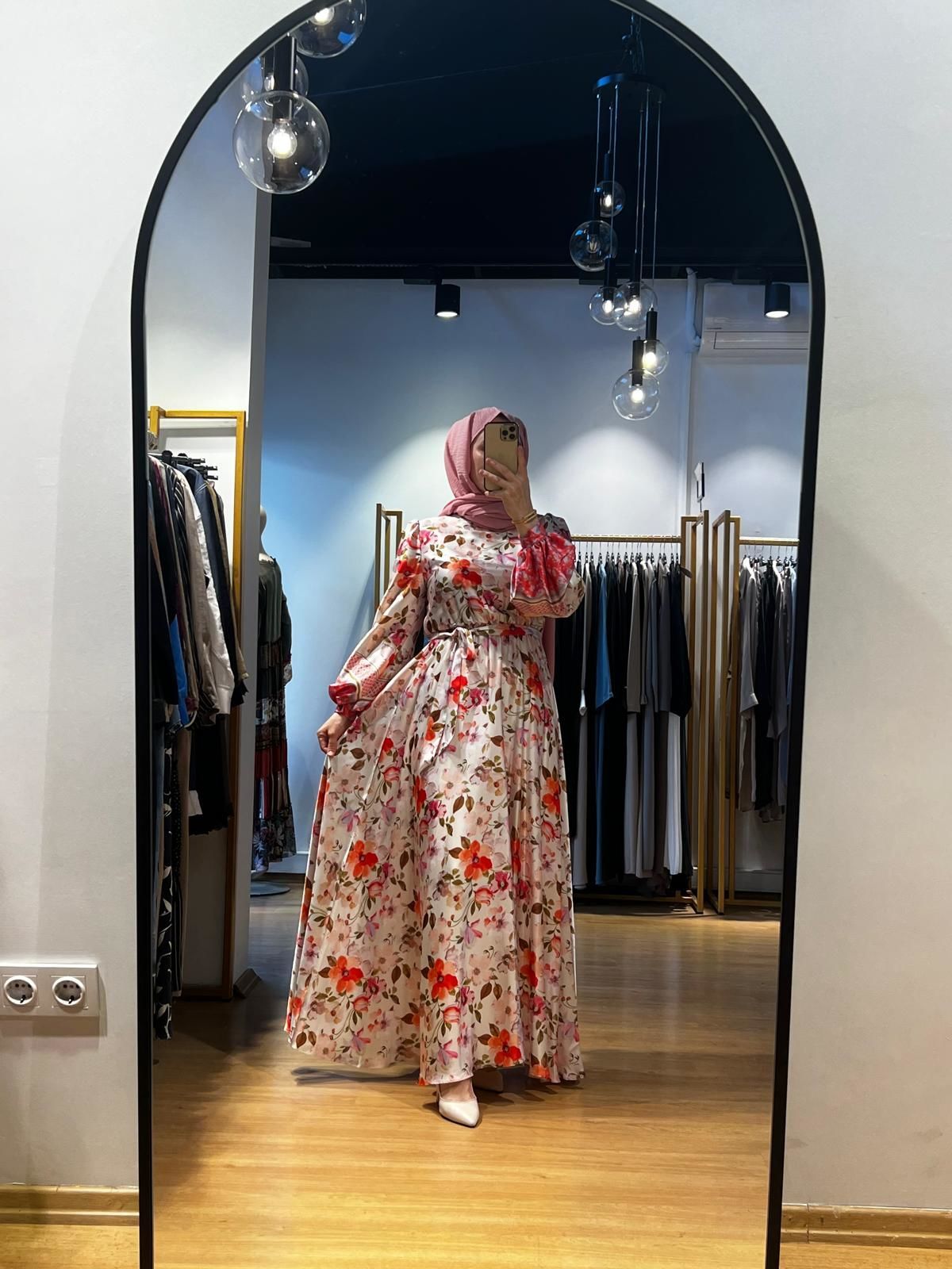 Jamıla Sarah Kolları Balonlu Desenli Elbise SS24-3007