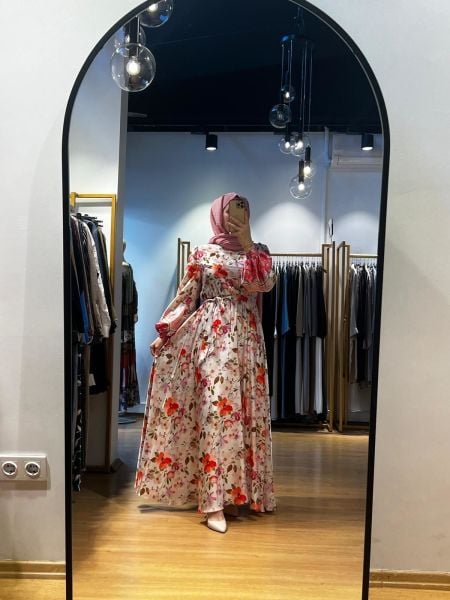 Jamıla Sarah Kolları Balonlu Desenli Elbise SS24-3007