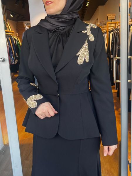 Jamıla Sarah Aplikeli Peplum Ceket Balık Etek Takım SS24-9016