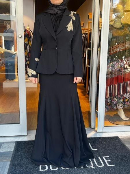 Jamıla Sarah Aplikeli Peplum Ceket Balık Etek Takım SS24-9016