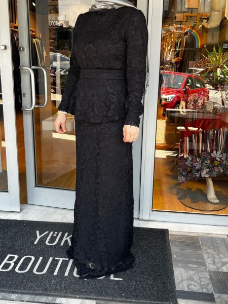 Jamıla Sarah Dantelli Çiçekli Peplum Dar Etekli Takım SS24-9009