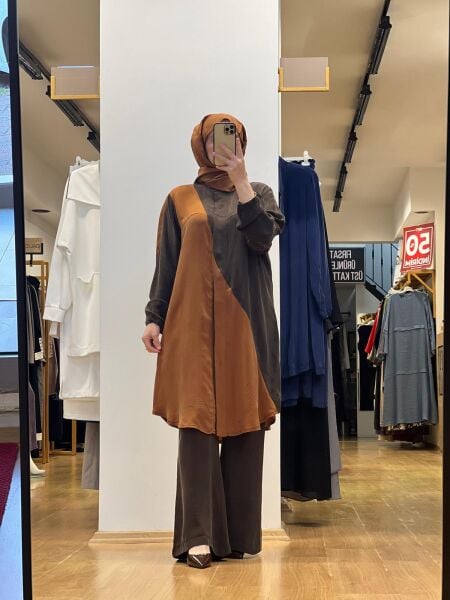 MissWhence İki Renkli Cupro Gömlek 25Y-37315