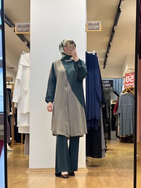 MissWhence İki Renkli Cupro Gömlek 25Y-37315