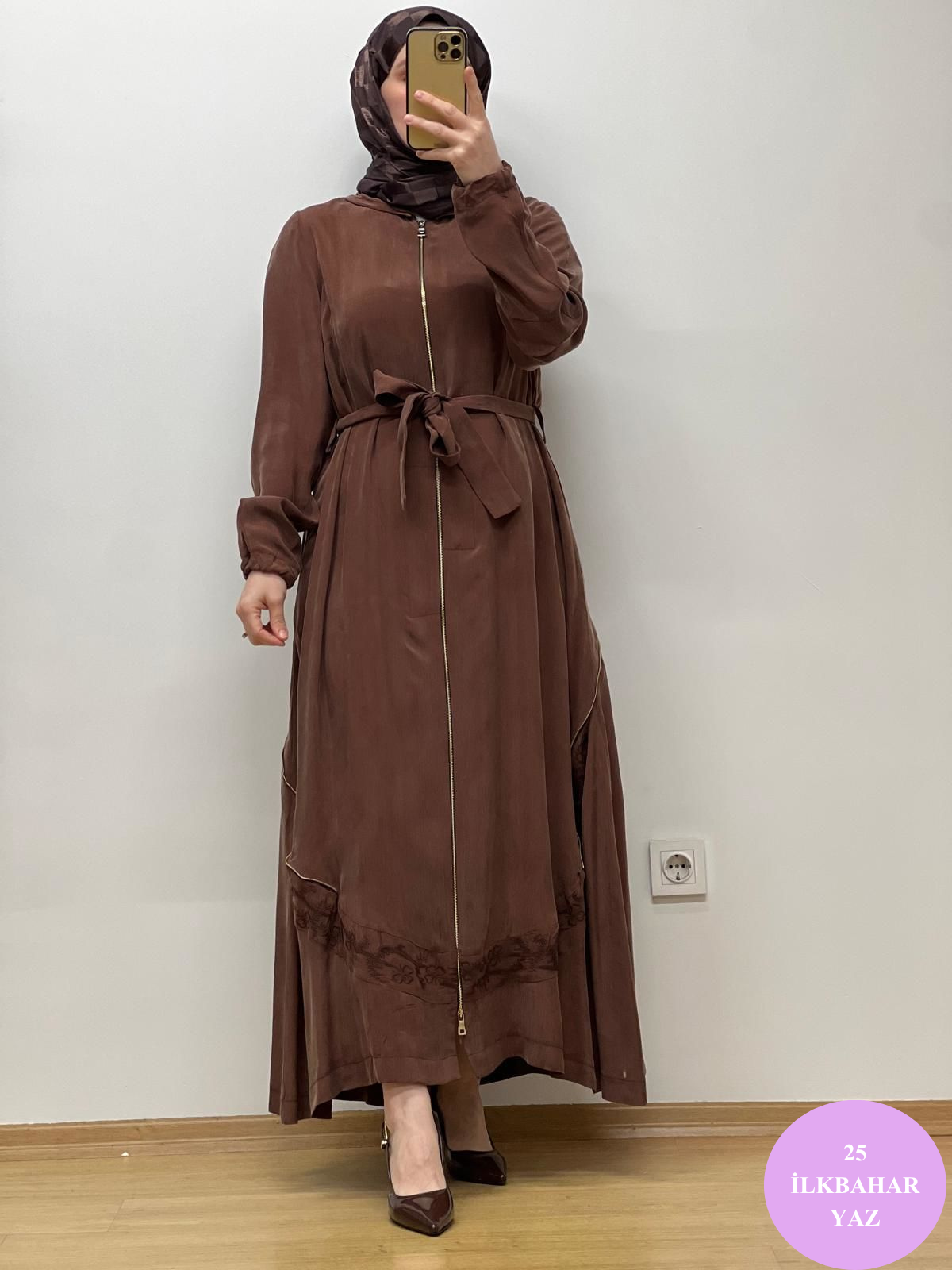 MissWhence Kapüşonlu Nakışlı Fermuarlı Cupro Ferace 25Y-37500