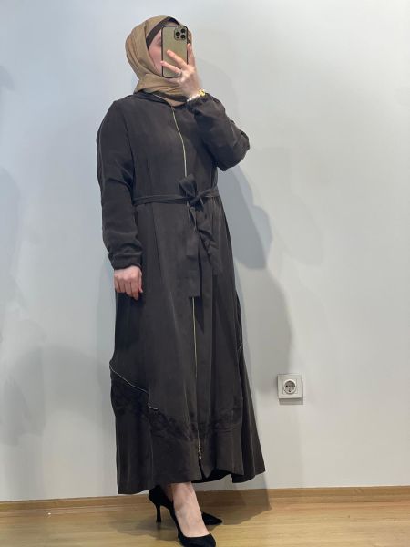 MissWhence Kapüşonlu Nakışlı Fermuarlı Cupro Ferace 25Y-37500