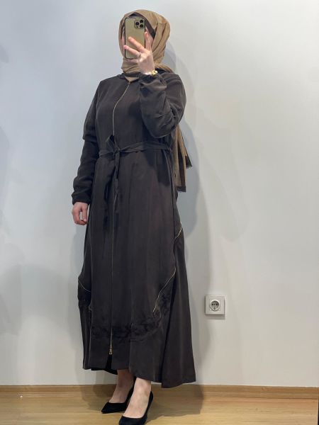 MissWhence Kapüşonlu Nakışlı Fermuarlı Cupro Ferace 25Y-37500