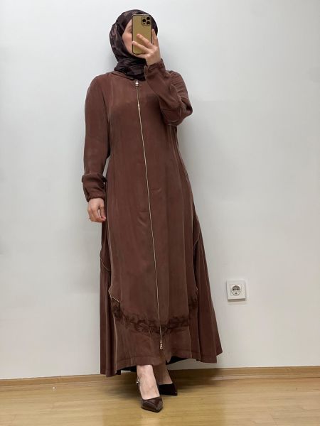 MissWhence Kapüşonlu Nakışlı Fermuarlı Cupro Ferace 25Y-37500